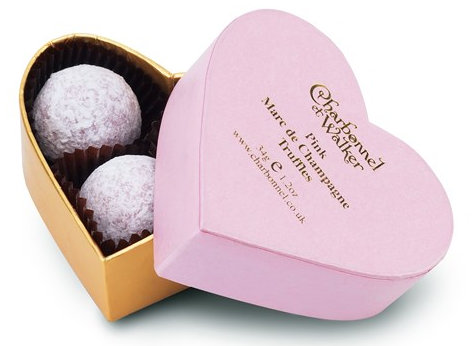 CHARBONNEL 34G HEART MILK MARC DE CHAMPAGNE TRUFFLES RED