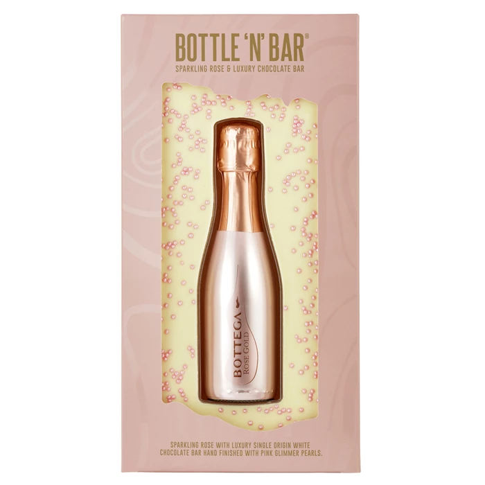 BOTTLE N BAR BOTTEGA SPARKLING ROSE WITH WHITE CHOCOLATE 250G