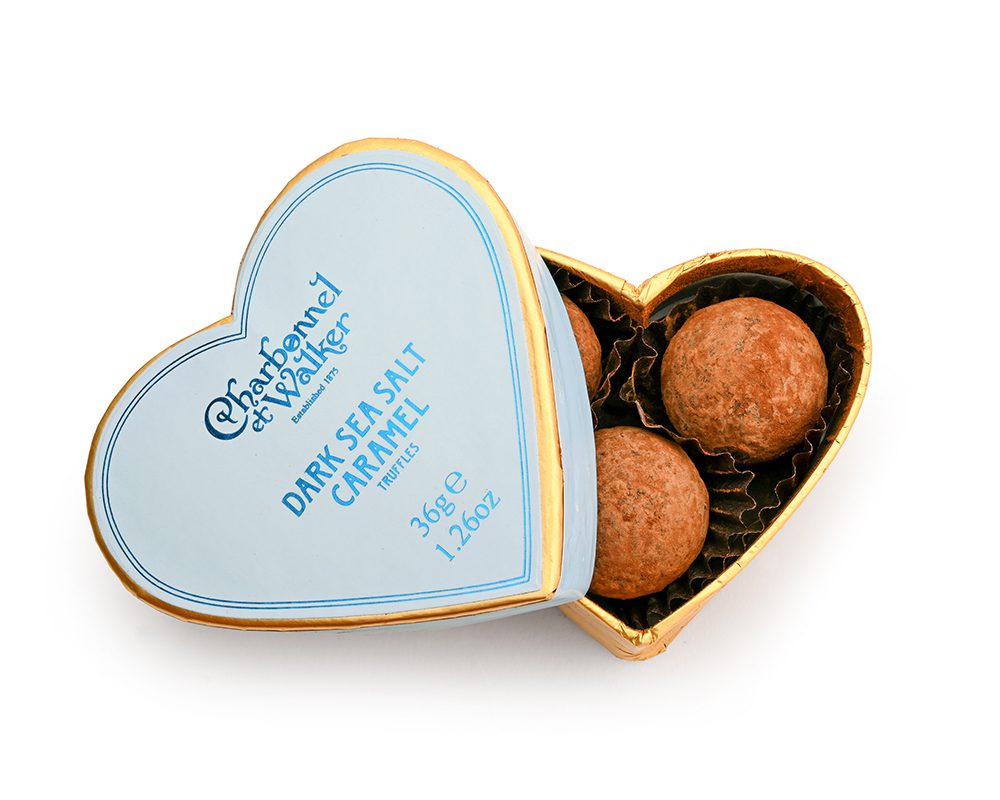 CHARBONNEL 34G HEART DARK SEA SALT CARAMELS