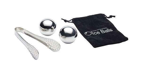 BARCRAFT 3 PIECE STAINLESS STEEL ICE BALLS, TONGS AND STORAGE BAG