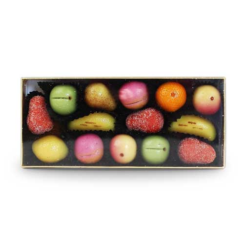 SHEPCOTE MARZIPAN FRUITS/14 PC 150G GOLD BOX