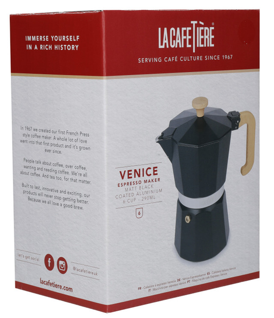 LA CAFETIERE 6 CUP VENICE ALUMINIUM ESPRESSO MAKER BLACK