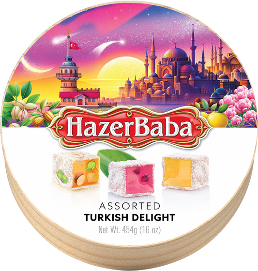 HAZER BABA TURKISH DELIGHT/ASSORTED WOODEN DRUM 454G
