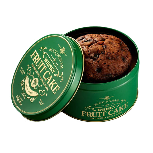 BUCKINGHAM WHISKY FRUIT CAKE IN GREEN VINTAGE GIFT TIN 425G